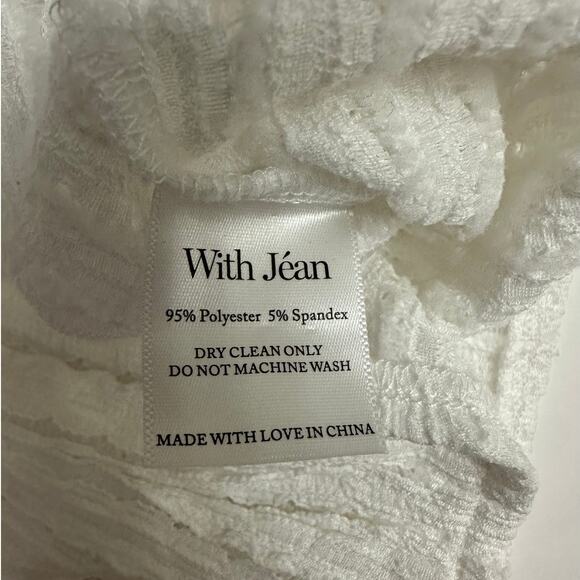 With Jean Loulou Top Crewneck White Sheer One Sleeve Floral Detail New size XL - Picture 7 of 8